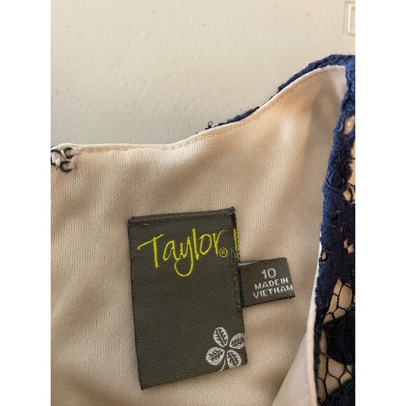 Taylor Navy Blue Lace Sleeveless Dress Size 10 - Picture 3 of 10